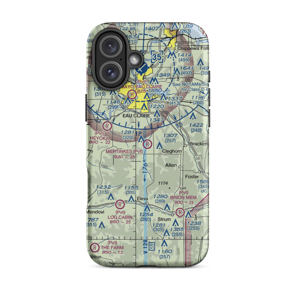 Mertinkes Airport (WI26) VFR Sectional  Tough iPhone Case iPhone 16 Plus model shown
