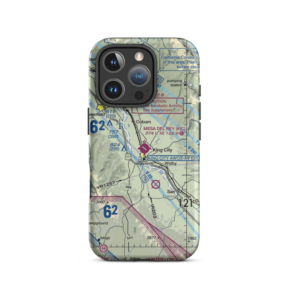 Mesa Del Rey Airport (KIC) VFR Sectional  Tough iPhone Case iPhone 16 Pro model shown