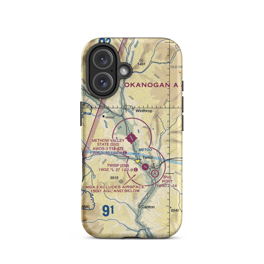 Methow Valley State Airport (S52) VFR Sectional  Tough iPhone Case iPhone 16 model shown