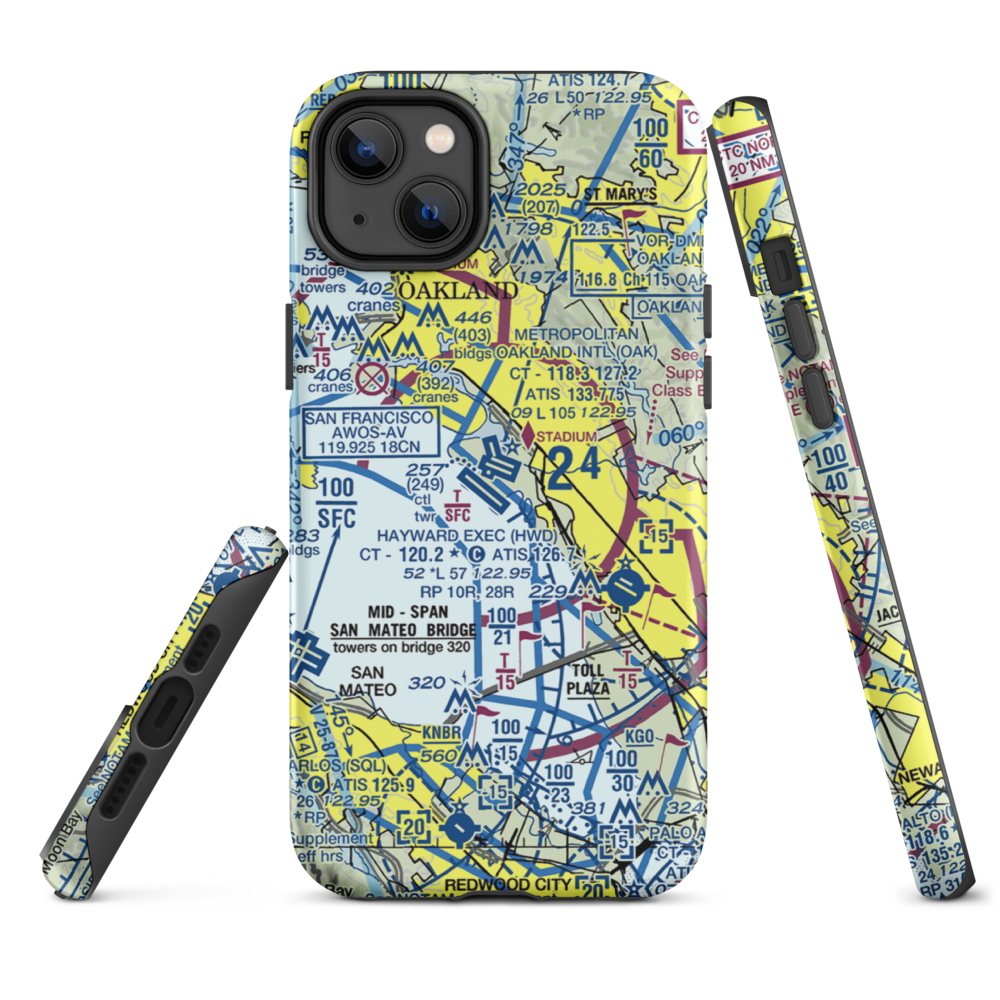 Metropolitan Oakland International Airport (OAK) VFR Sectional  Tough iPhone Case iPhone 14 Plus model shown