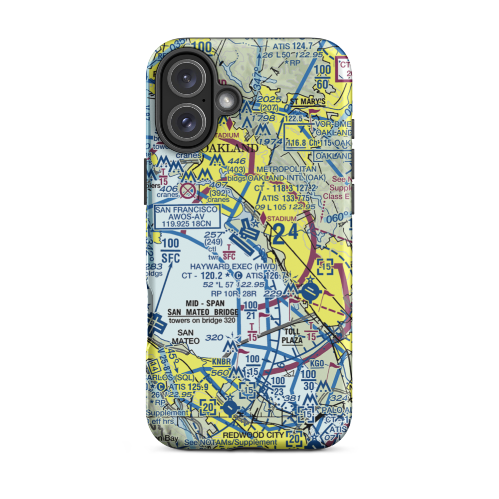 Metropolitan Oakland International Airport (OAK) VFR Sectional  Tough iPhone Case iPhone 16 Plus model shown