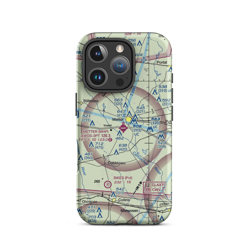 Metter Municipal Airport (MHP) VFR Sectional  Tough iPhone Case iPhone 16 Pro model shown