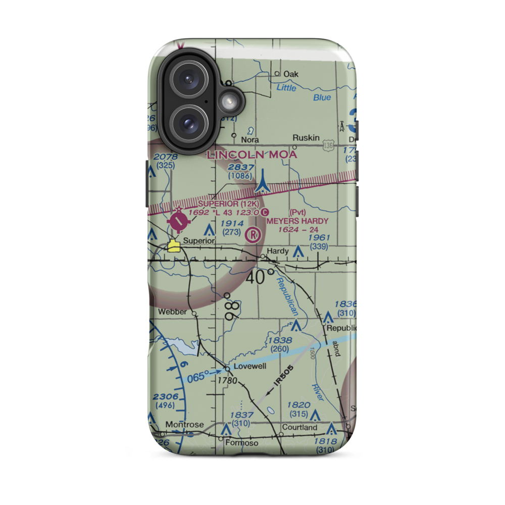 Meyers Freedom Flight Hardy Airport (85NE) VFR Sectional  Tough iPhone Case iPhone 16 Plus model shown