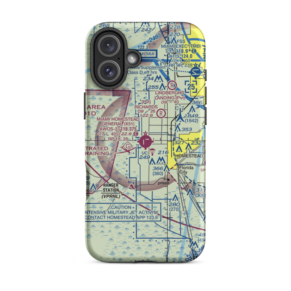 Miami Homestead General Aviation Airport (X51) VFR Sectional  Tough iPhone Case iPhone 16 Plus model shown