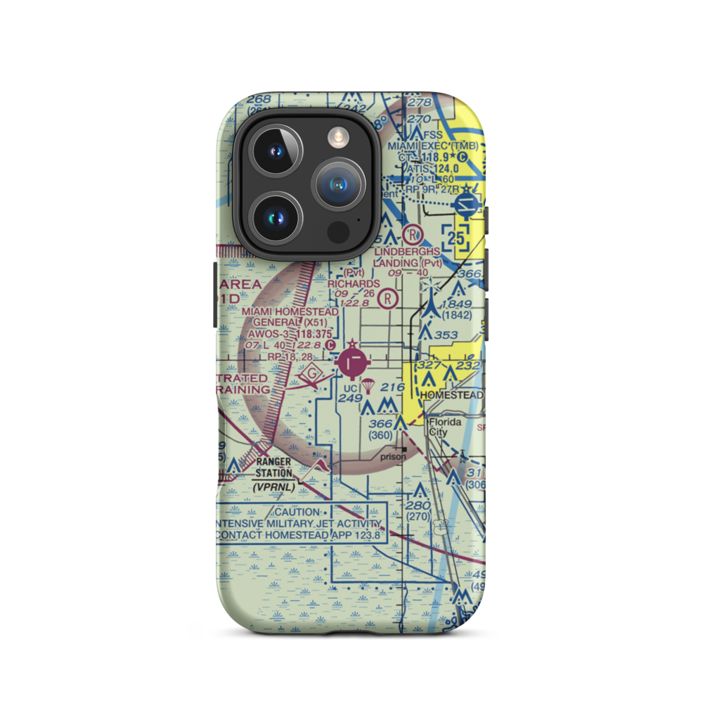 Miami Homestead General Aviation Airport (X51) VFR Sectional  Tough iPhone Case iPhone 16 Pro model shown