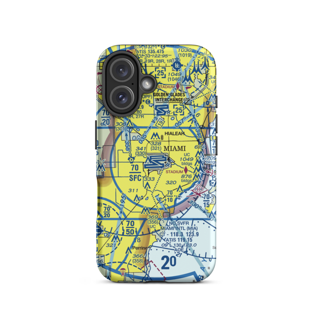 Miami International Airport (MIA) VFR Sectional  Tough iPhone Case iPhone 16 model shown
