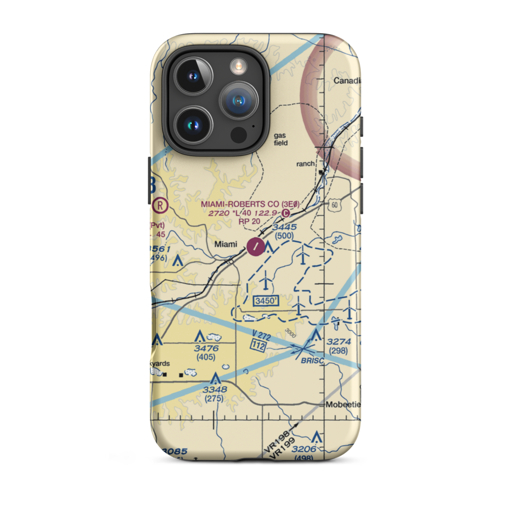 Miami Roberts County Airport (3E0) VFR Sectional  Tough iPhone Case iPhone 16 Pro Max model shown