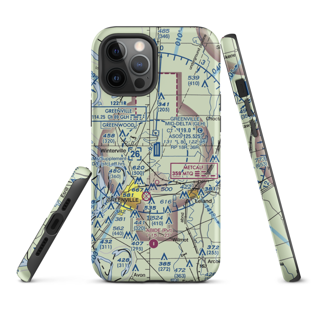 Mid Delta Regional Airport (GLH) VFR Sectional  Tough iPhone Case iPhone 12 Pro Max model shown