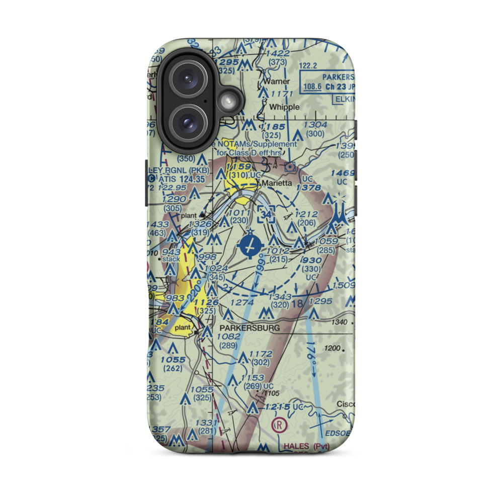 Mid Ohio Valley Regional Airport (PKB) VFR Sectional  Tough iPhone Case iPhone 16 Plus model shown