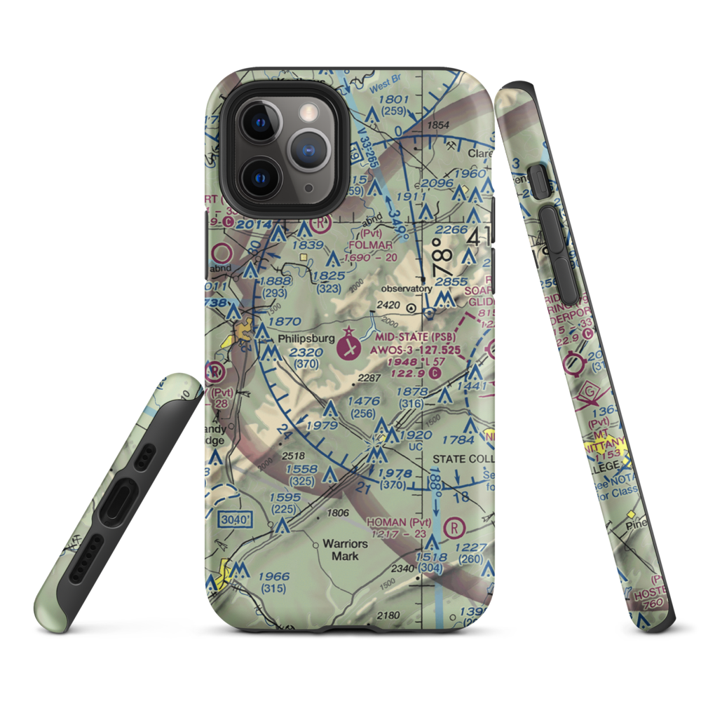Mid-State Regional Airport (PSB) VFR Sectional  Tough iPhone Case iPhone 11 Pro model shown