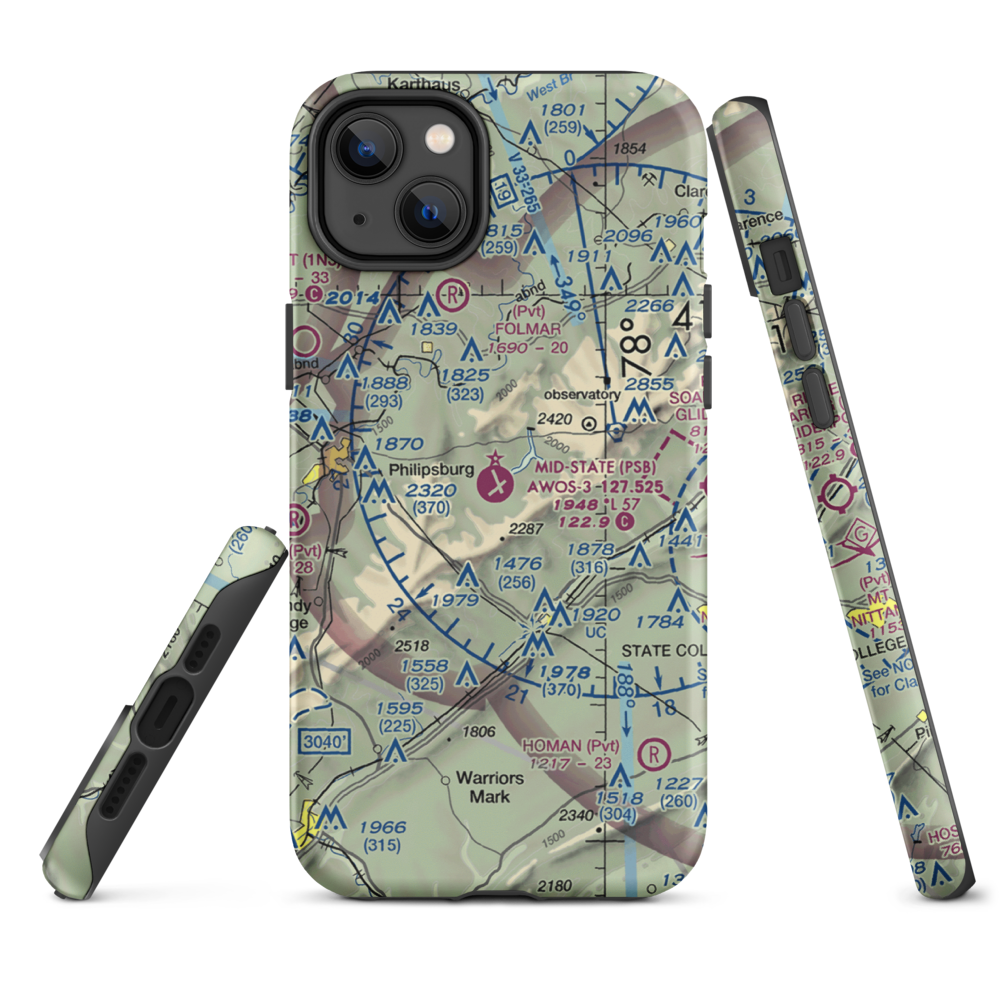 Mid-State Regional Airport (PSB) VFR Sectional  Tough iPhone Case iPhone 14 Plus model shown