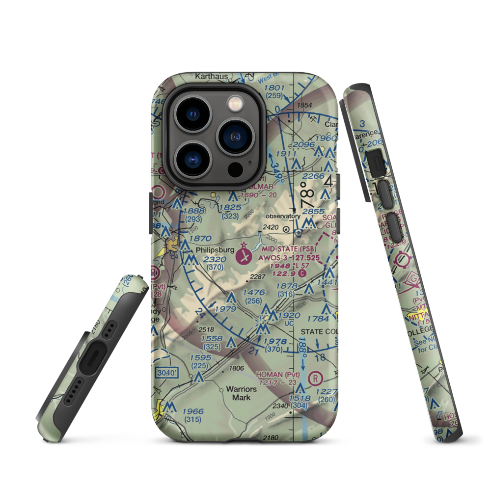 Mid-State Regional Airport (PSB) VFR Sectional  Tough iPhone Case iPhone 14 Pro model shown