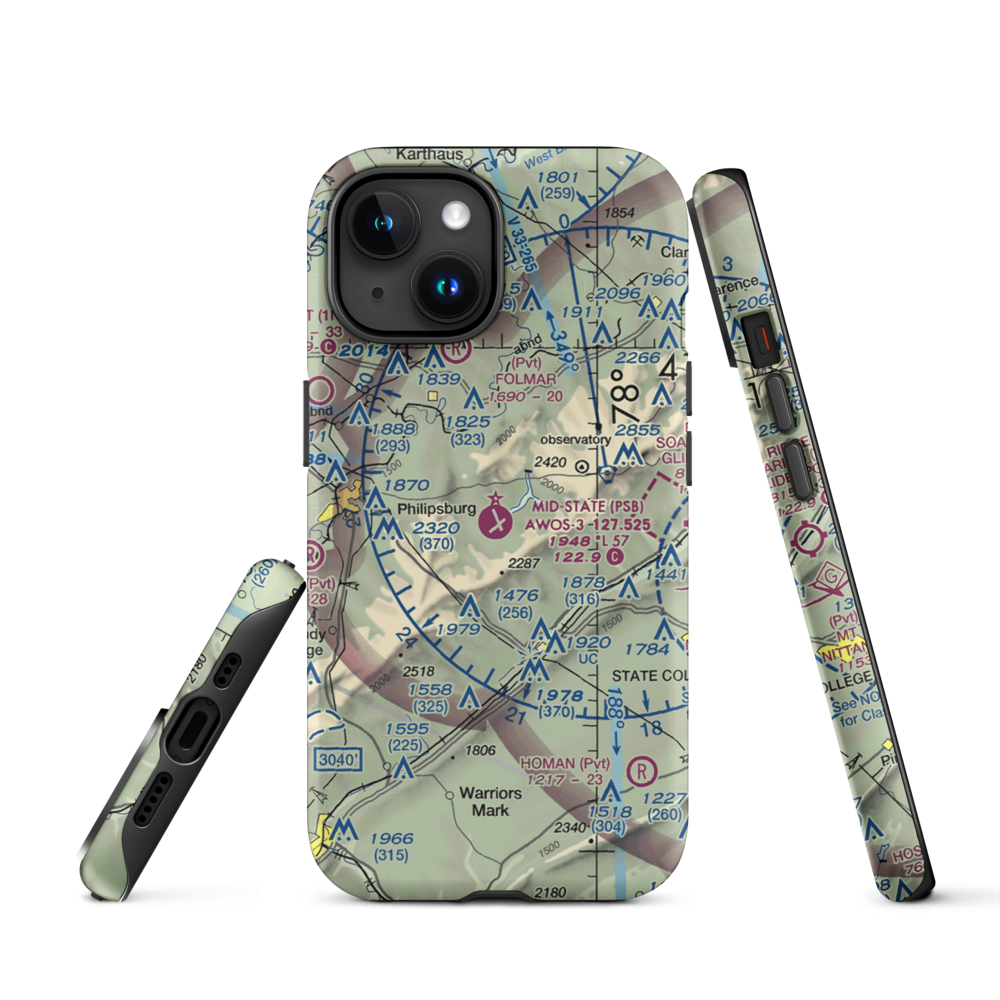 Mid-State Regional Airport (PSB) VFR Sectional  Tough iPhone Case iPhone 15 model shown