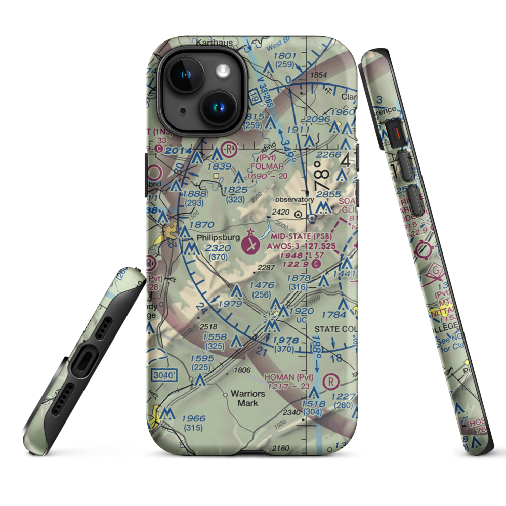 Mid-State Regional Airport (PSB) VFR Sectional  Tough iPhone Case iPhone 15 Plus model shown