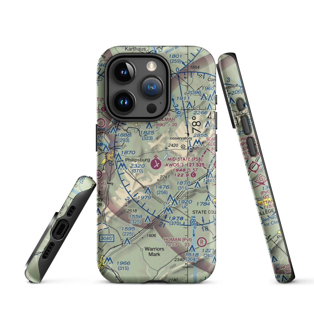 Mid-State Regional Airport (PSB) VFR Sectional  Tough iPhone Case iPhone 15 Pro model shown