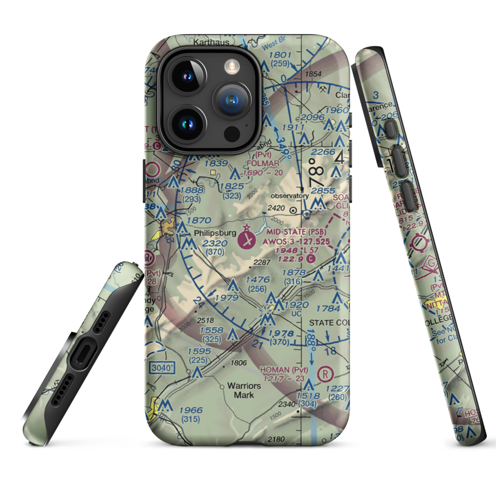 Mid-State Regional Airport (PSB) VFR Sectional  Tough iPhone Case iPhone 15 Pro Max model shown