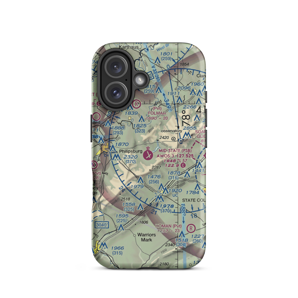 Mid-State Regional Airport (PSB) VFR Sectional  Tough iPhone Case iPhone 16 model shown