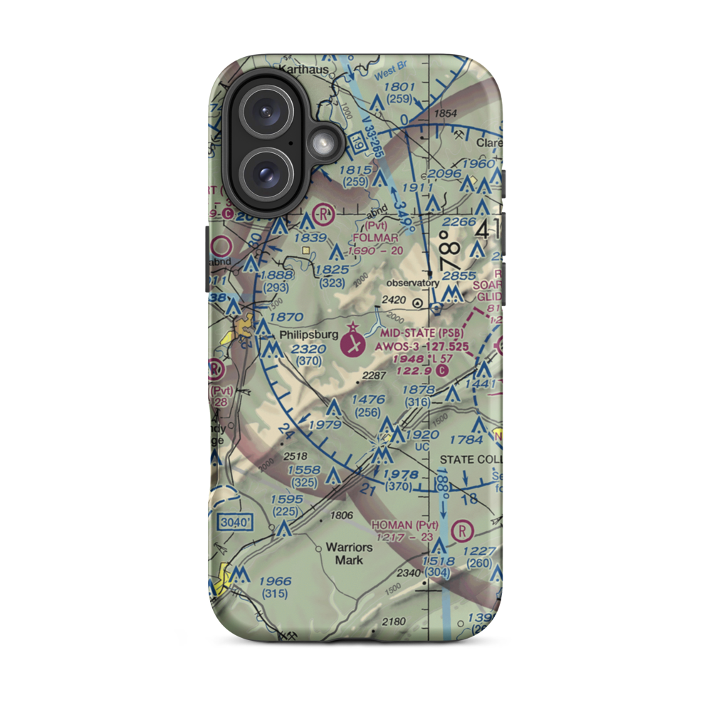 Mid-State Regional Airport (PSB) VFR Sectional  Tough iPhone Case iPhone 16 Plus model shown