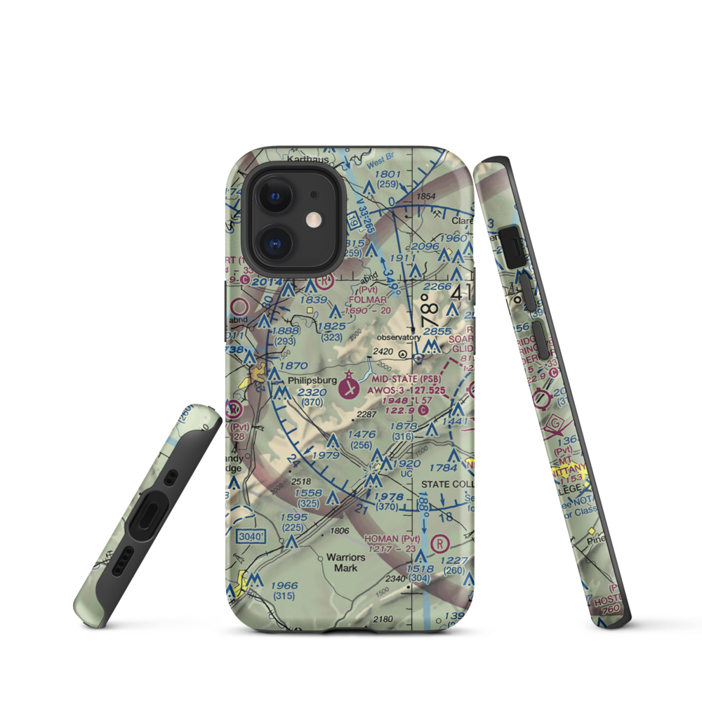 Mid-State Regional Airport (PSB) VFR Sectional  Tough iPhone Case iPhone 12 mini model shown