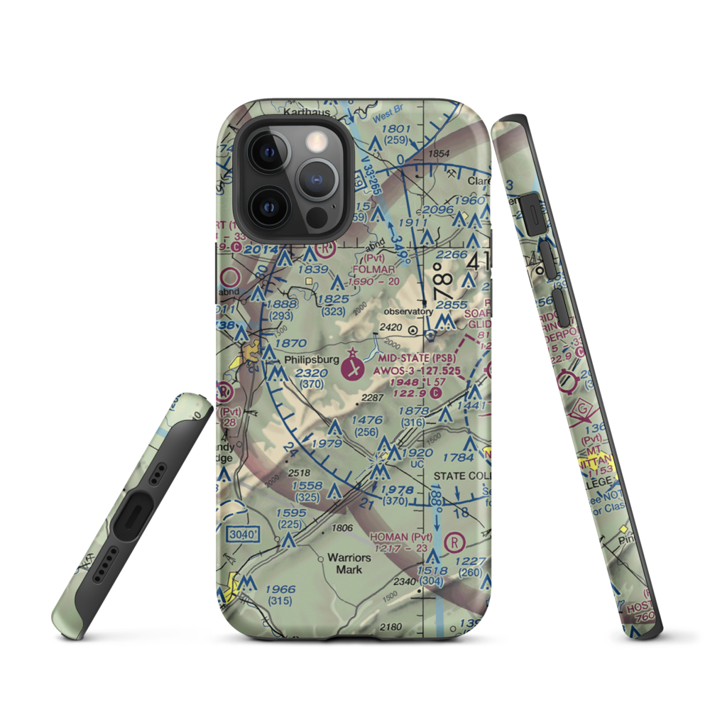Mid-State Regional Airport (PSB) VFR Sectional  Tough iPhone Case iPhone 12 Pro model shown