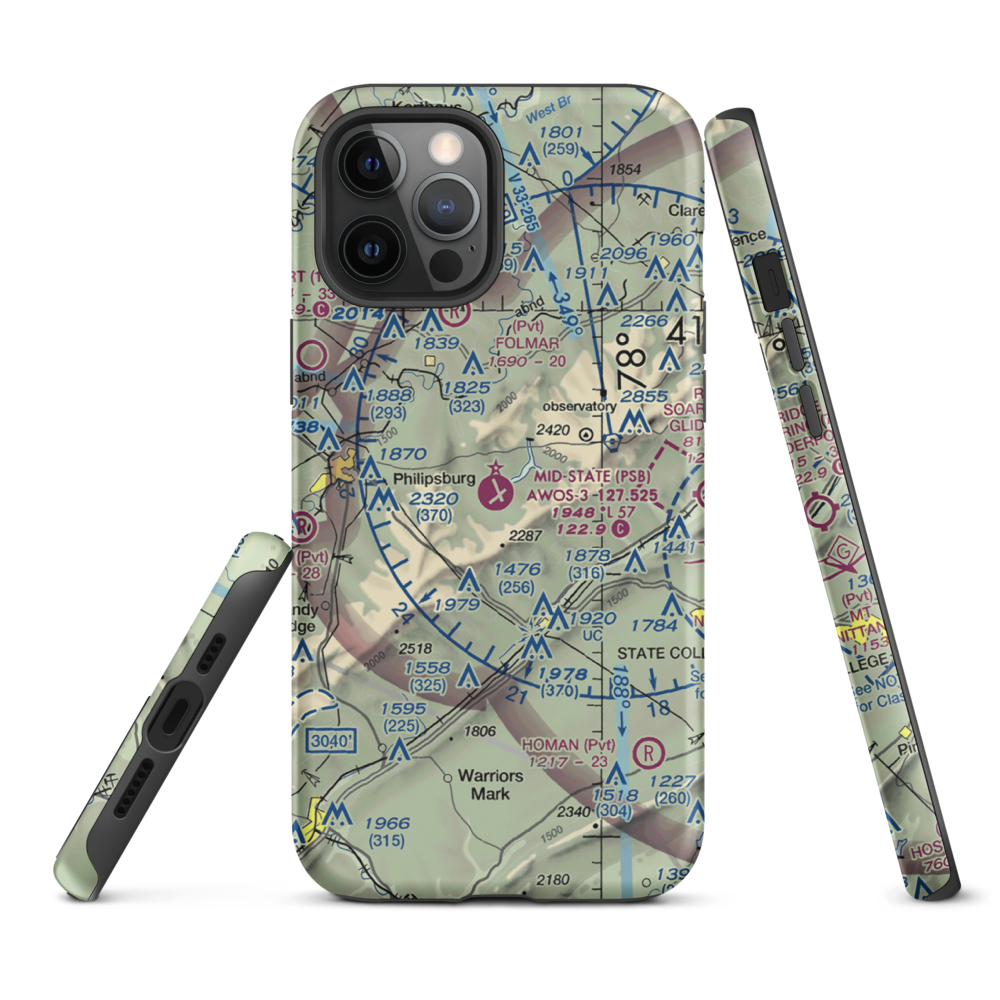 Mid-State Regional Airport (PSB) VFR Sectional  Tough iPhone Case iPhone 12 Pro Max model shown