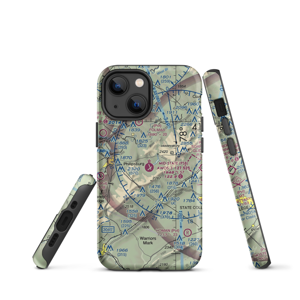 Mid-State Regional Airport (PSB) VFR Sectional  Tough iPhone Case iPhone 13 mini model shown