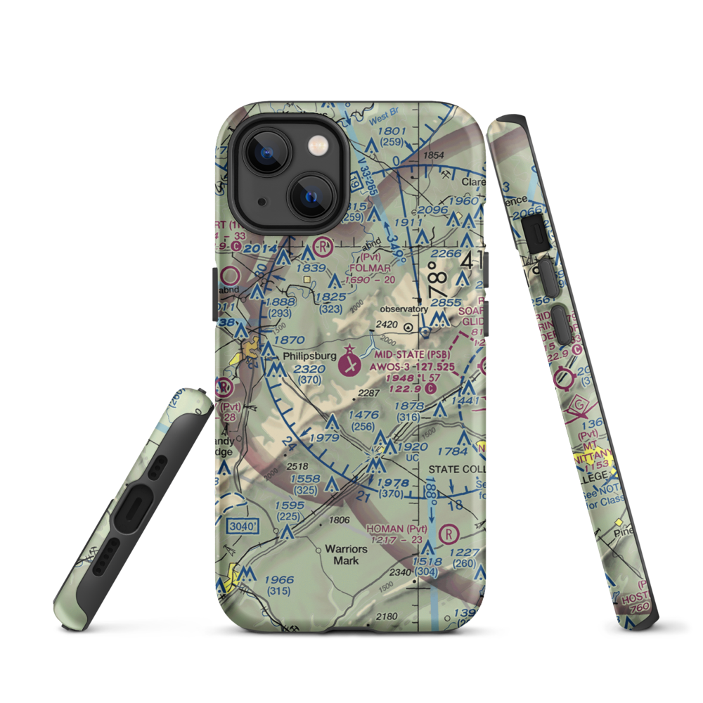 Mid-State Regional Airport (PSB) VFR Sectional  Tough iPhone Case iPhone 13 model shown