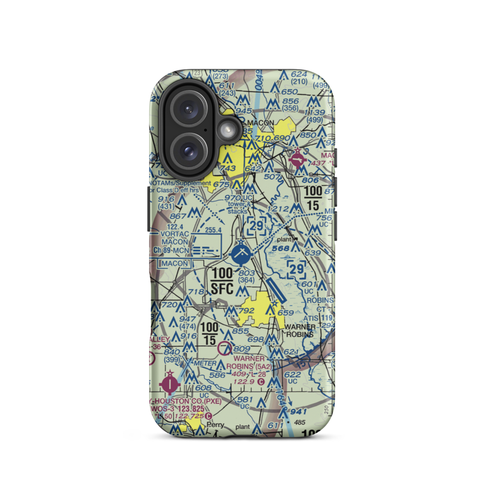 Middle Georgia Regional Airport (MCN) VFR Sectional  Tough iPhone Case iPhone 16 model shown