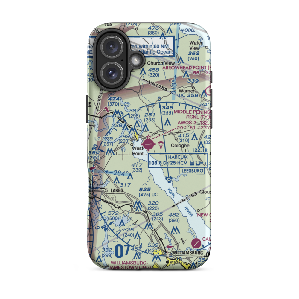 Middle Peninsula Regional Airport (FYJ) VFR Sectional  Tough iPhone Case iPhone 16 Plus model shown