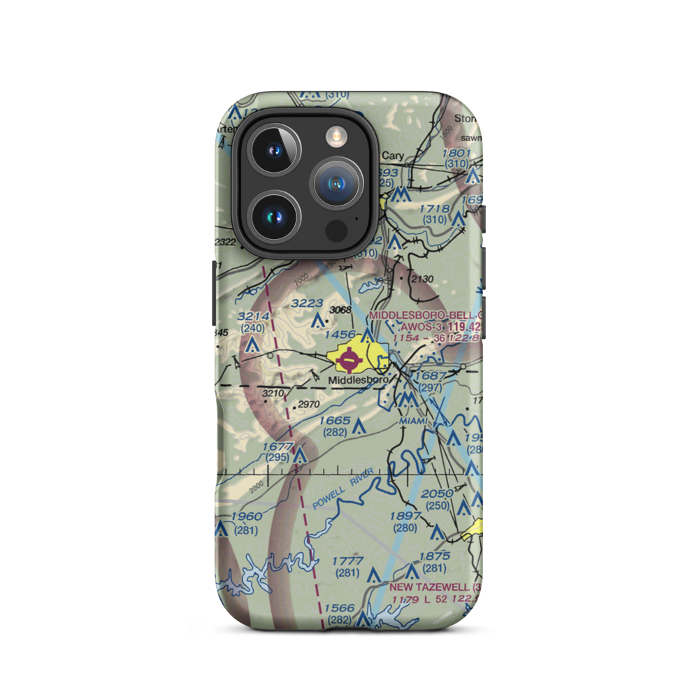 Middlesboro-Bell County Airport (1A6) VFR Sectional  Tough iPhone Case iPhone 16 Pro model shown