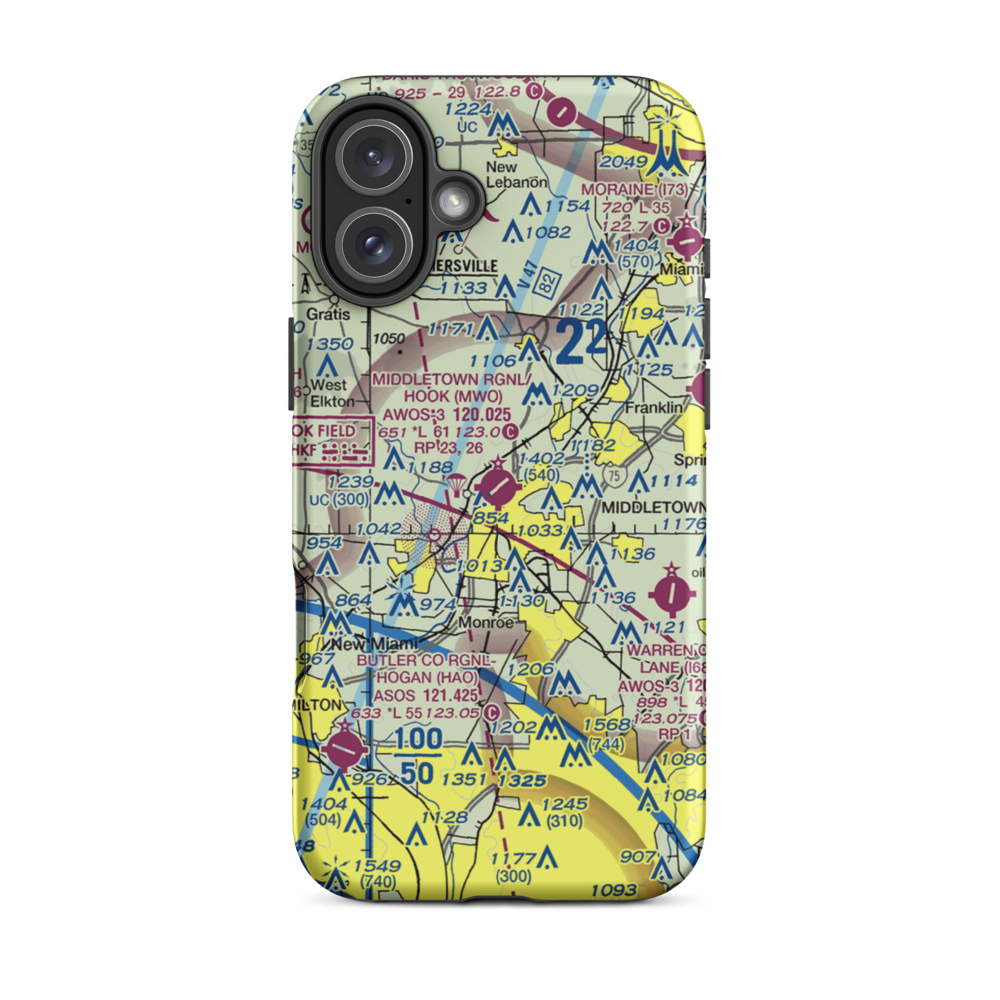 Middletown Regional Airport (MWO) VFR Sectional  Tough iPhone Case iPhone 16 Plus model shown