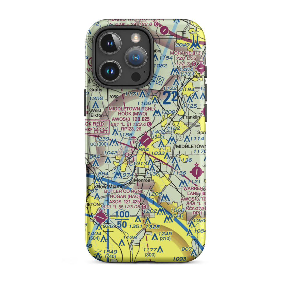 Middletown Regional Airport (MWO) VFR Sectional  Tough iPhone Case iPhone 16 Pro Max model shown