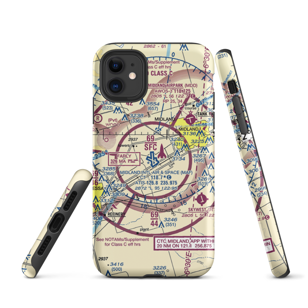 Midland International Airport (MAF) VFR Sectional  Tough iPhone Case iPhone 11 model shown