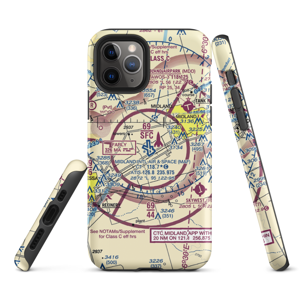 Midland International Airport (MAF) VFR Sectional  Tough iPhone Case iPhone 11 Pro model shown