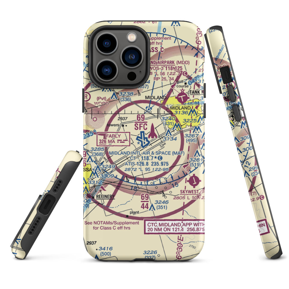 Midland International Airport (MAF) VFR Sectional  Tough iPhone Case iPhone 13 Pro Max model shown
