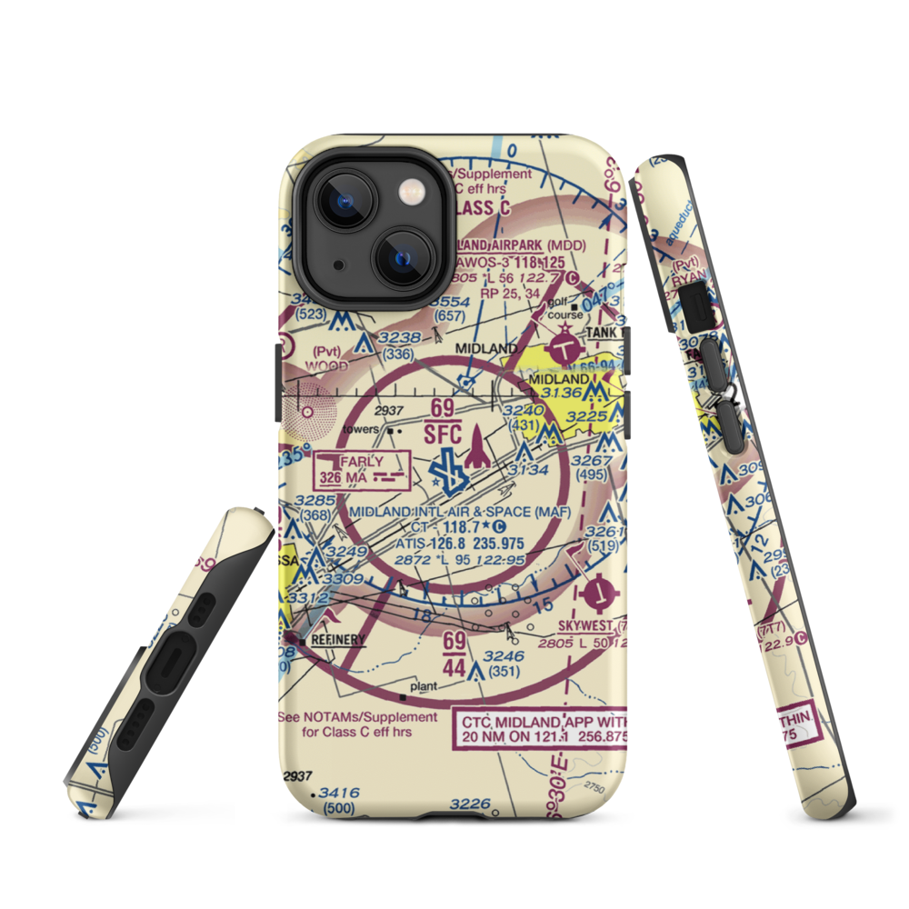 Midland International Airport (MAF) VFR Sectional  Tough iPhone Case iPhone 14 model shown
