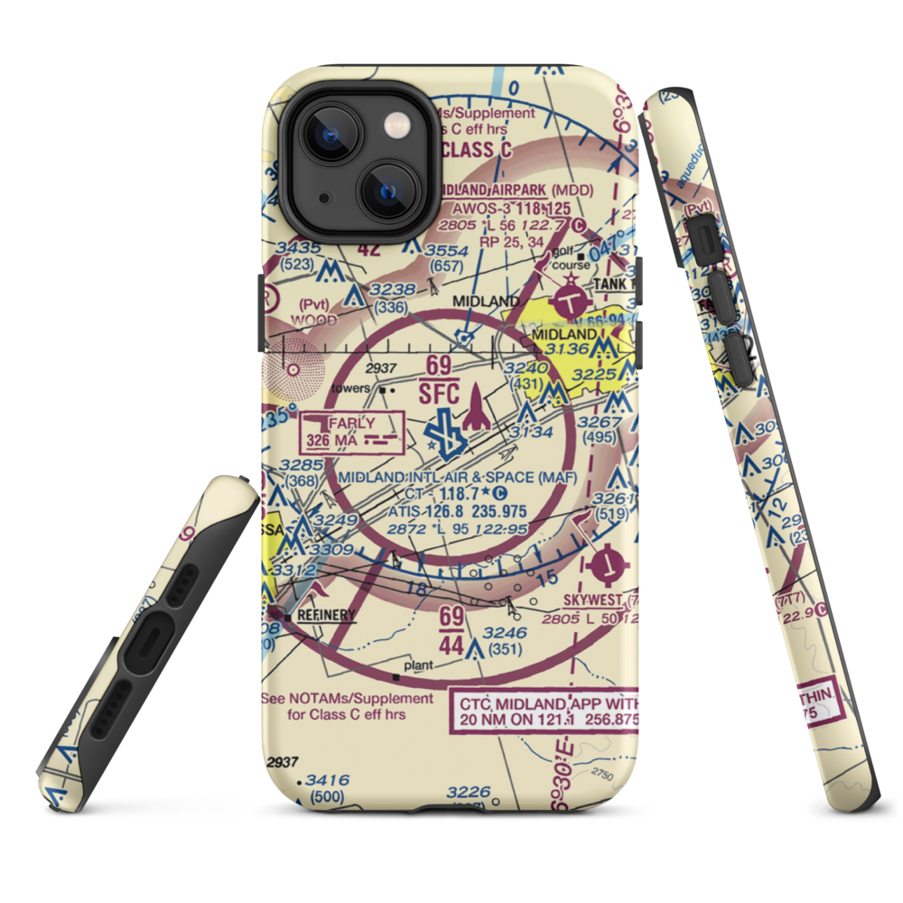 Midland International Airport (MAF) VFR Sectional  Tough iPhone Case iPhone 14 Plus model shown