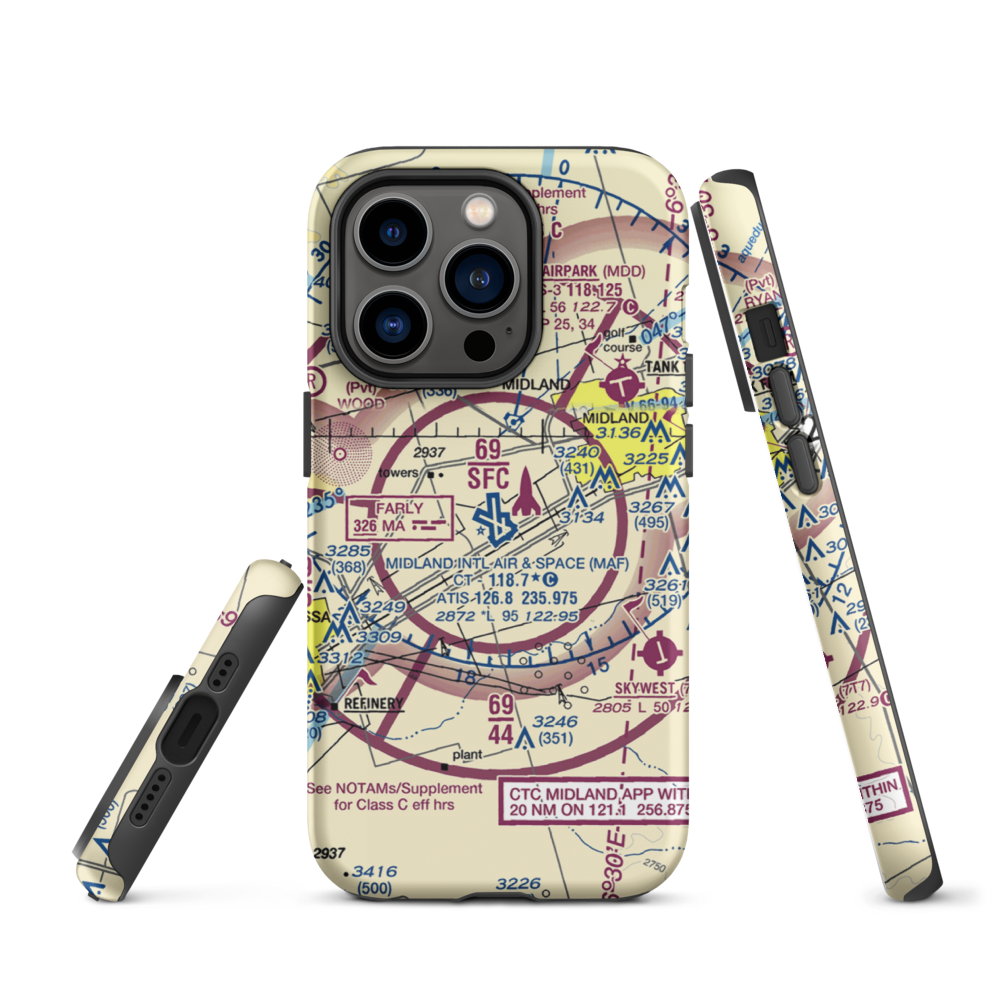 Midland International Airport (MAF) VFR Sectional  Tough iPhone Case iPhone 14 Pro model shown
