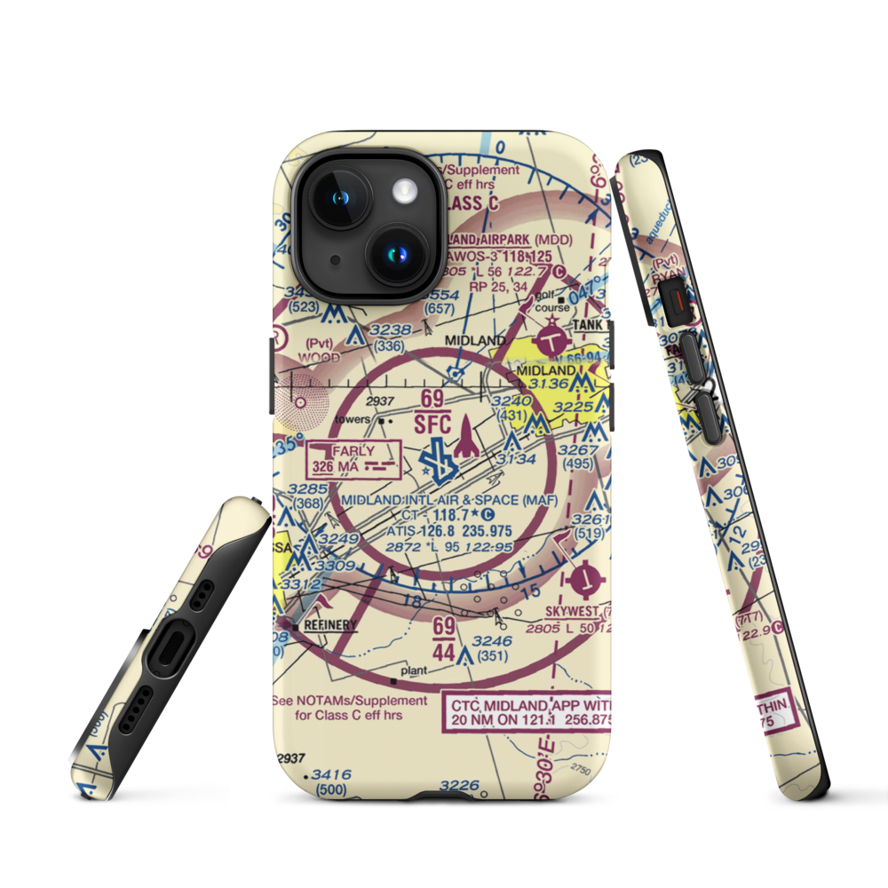 Midland International Airport (MAF) VFR Sectional  Tough iPhone Case iPhone 15 model shown