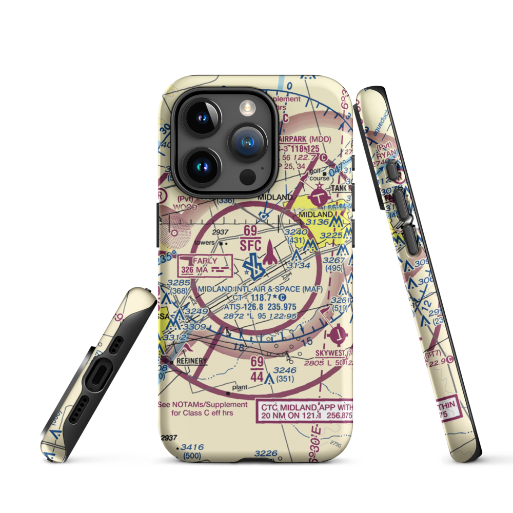 Midland International Airport (MAF) VFR Sectional  Tough iPhone Case iPhone 15 Pro model shown
