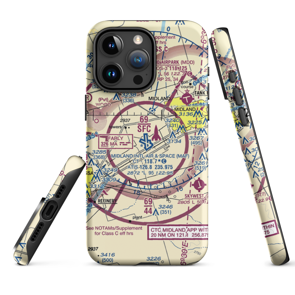 Midland International Airport (MAF) VFR Sectional  Tough iPhone Case iPhone 15 Pro Max model shown