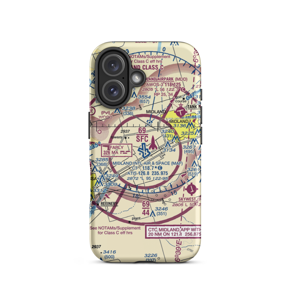Midland International Airport (MAF) VFR Sectional  Tough iPhone Case iPhone 16 model shown