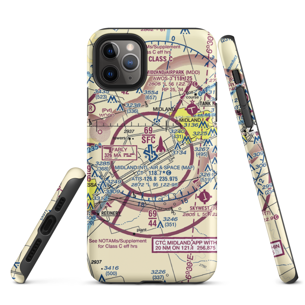 Midland International Airport (MAF) VFR Sectional  Tough iPhone Case iPhone 11 Pro Max model shown