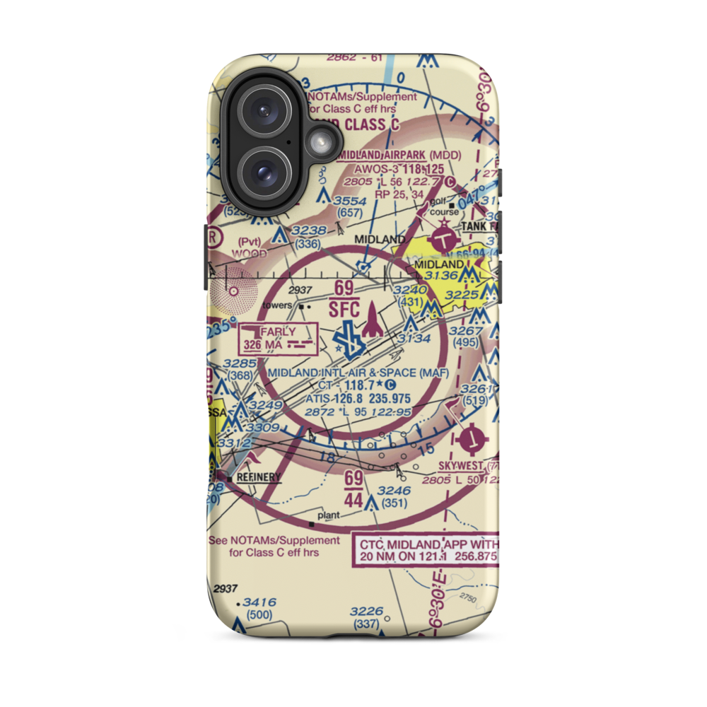 Midland International Airport (MAF) VFR Sectional  Tough iPhone Case iPhone 16 Plus model shown