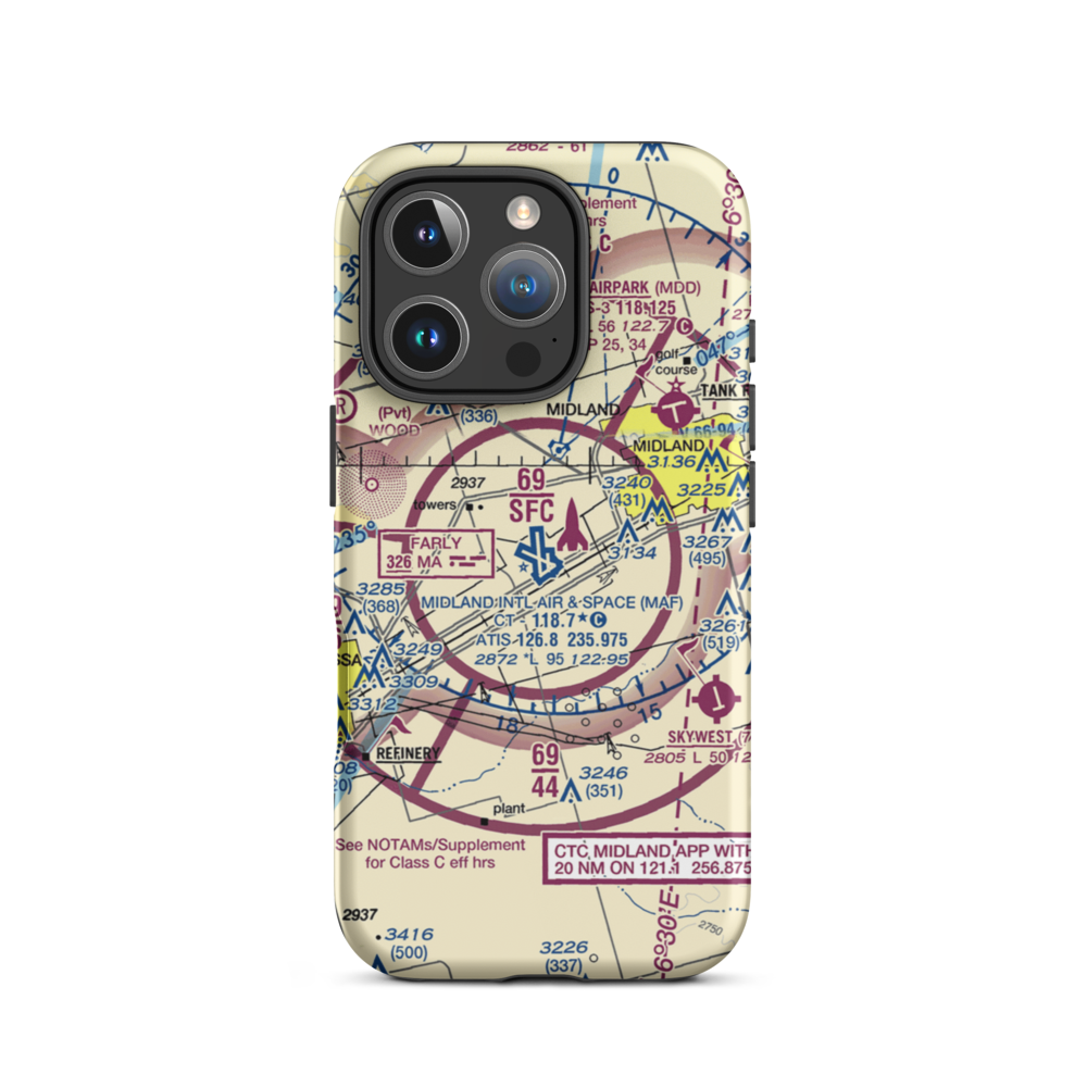 Midland International Airport (MAF) VFR Sectional  Tough iPhone Case iPhone 16 Pro model shown