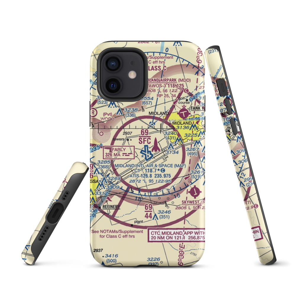 Midland International Airport (MAF) VFR Sectional  Tough iPhone Case iPhone 12 model shown