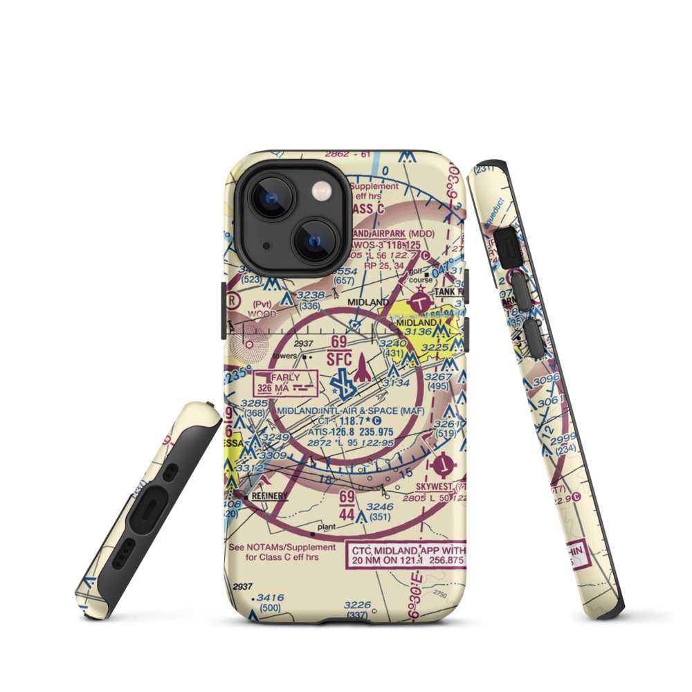 Midland International Airport (MAF) VFR Sectional  Tough iPhone Case iPhone 13 mini model shown