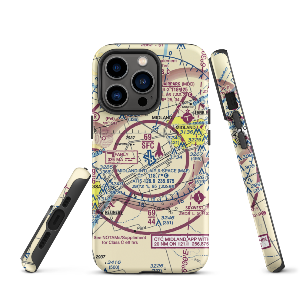 Midland International Airport (MAF) VFR Sectional  Tough iPhone Case iPhone 13 Pro model shown