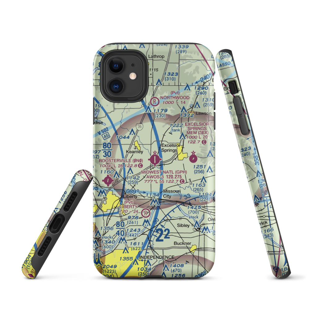 Midwest National Air Center Airport (GPH) VFR Sectional  Tough iPhone Case iPhone 11 model shown
