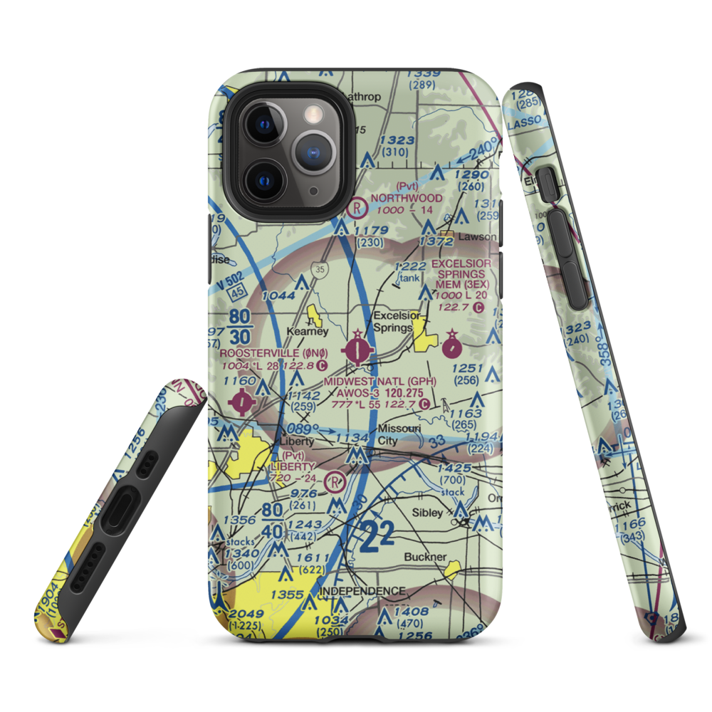 Midwest National Air Center Airport (GPH) VFR Sectional  Tough iPhone Case iPhone 11 Pro model shown